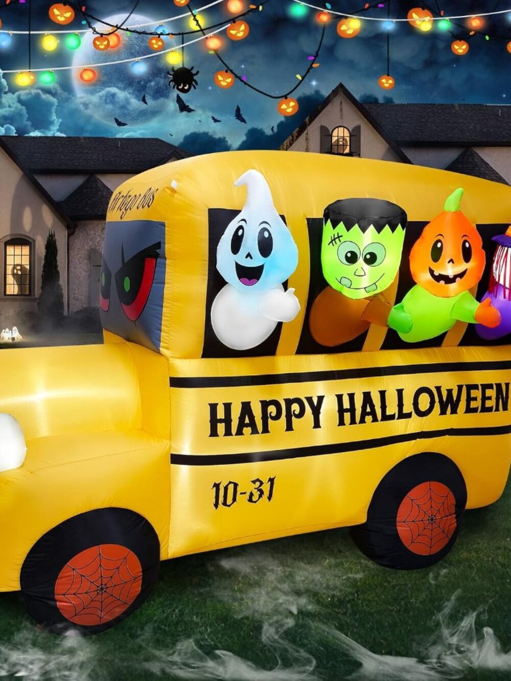 8.1FT Length Halloween Inflatable Ghost Frankenstein Pumpkin Monster Witch Bus